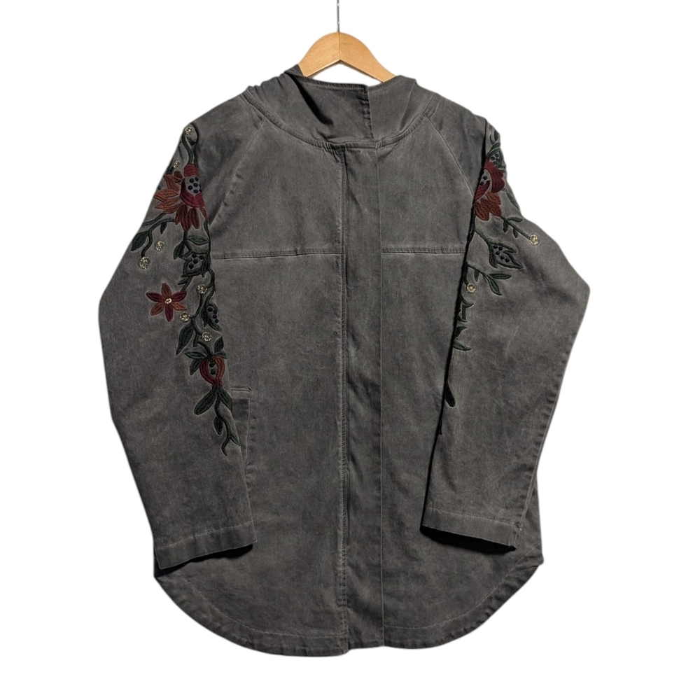 Tempo Paris Charcoal/grey Blazer with Floral Embroidery Size Small